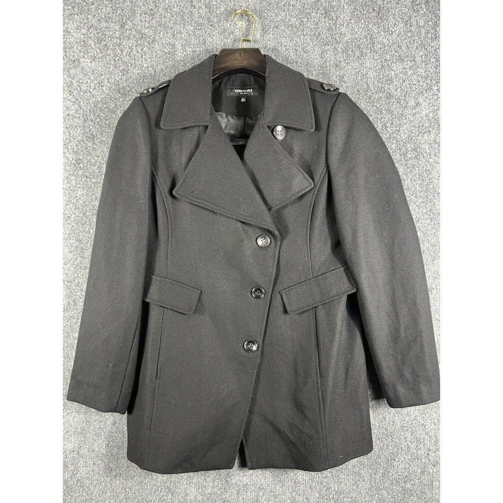 Kenneth Cole New York Black Double Breasted Peacoat Women's XL Coat